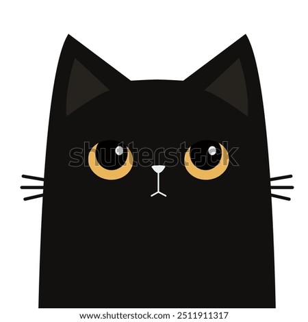 Cute funny cat. Sad face head. Kitten with yellow eyes. Black silhouette icon. Kawaii pet animal. Cartoon funny character. Childish style. Happy Halloween. Flat design. White background. Vector