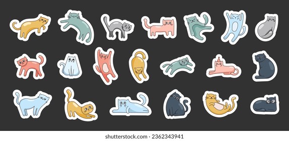 Cute funny cat. Sticker Bookmark. Kitten character cartoon. Vector drawing. Collection of design elements.