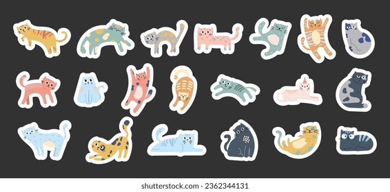 Cute funny cat. Sticker Bookmark. Kitten character cartoon. Vector drawing. Collection of design elements.