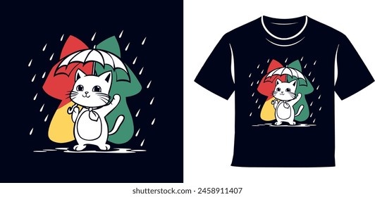Cute Funny Cat T-Shirt Design With Editable Vector File