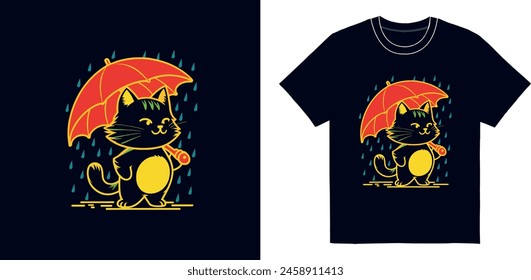 Cute Funny Cat T-Shirt Design With Editable Vector File