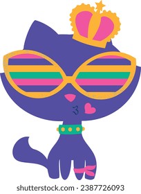 Vector de gato lindo y divertido. Colección de diseño de gatos de dibujos animados o gatitos con color plano en diferentes poses. Conjunto de animales de compañía purrí aislados sin fondo