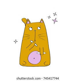 Cute funny cat. Vector hand drawn illustration in cartoon style.