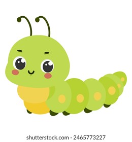 Cute funny caterpillar cartoon character vector illustration isolated on white background