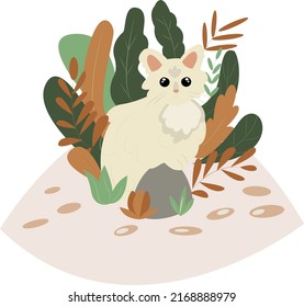 Cute and funny  cat.Flat vector illustration of calm feline animal isolated on white background