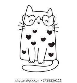 Lindos y divertidos gatos doodle línea ilustración. Diseño de personajes de gato o gatito de dibujos animados con estilo de contorno.