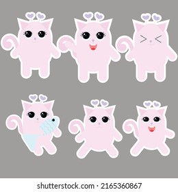 Juego de vectores de doodle para gatos curtidos y divertidos. Colección de diseño de dibujos animados de gatos o gatitos de color plano en diferentes poses. Conjunto de animales de compañía de raza pura aislados sobre fondo blanco
