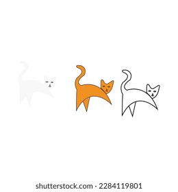 Juego de vectores de doodle para gatos curtidos y divertidos. Colección de diseño de gatos de dibujos animados o gatitos con color plano en diferentes poses. Conjunto de animales de compañía purpurrí aislados sobre fondo blanco.