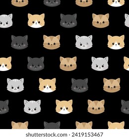 Cute funny cats seamless pattern. Vector hand drawn doodle cartoon kawaii character illustration. 