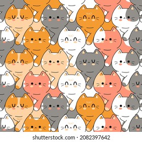 Cute funny cats seamless pattern.wallpaper,background.Vector hand drawn doodle cartoon kawaii character illustration logo. Cute happy cats,kittie,pet,pussy cartoon kawaii seamless pattern art concept
