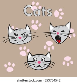 Cute funny cats set various emotions vector