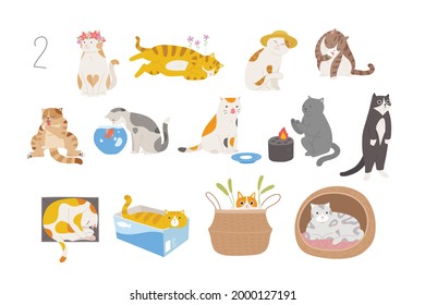 Cute and funny cats of various breeds. hand drawn style vector design illustrations. 