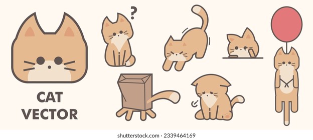 Cute and funny cats vector set. Cartoon cat or kitten characters design collection with different poses.