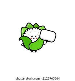 Cute funny cauliflower character. Vector hand drawn cartoon character illustration icon. Isolated on white background. Cauliflower character concept