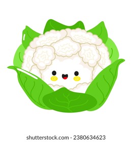 Carácter gracioso de Cauliflower. Caricatura dibujada a mano del vector icono de ilustración del personaje kawaii. Aislado sobre fondo blanco. Concepto de personaje de Curiflor Feliz