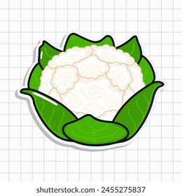 Cute funny Cauliflower sticker. Vector hand drawn cartoon kawaii character illustration icon. Isolated on background. Happy Cabbage card character concept