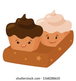 Cute, funny character Bakery smiling pastries with emotions in a bag. Vector illustration 
