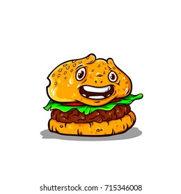 Cute and funny character of burger, cartoon style, vector illustration isolated on white background