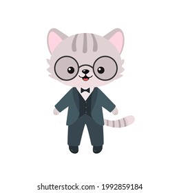 Cute funny character of cat in costume. Cartoon flat style. Vector illustration
