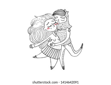 Cute funny character / dancing couple / print