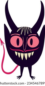 Cute funny character monster gin with funny smile face. Illustration in a modern childish hand-drawn style