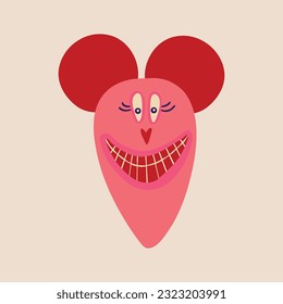 Cute funny character monster mouse with funny smile face. Illustration in a modern childish hand-drawn style