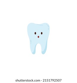 Diente de carácter lindo, divertido, ilustración de años vectoriales en un fondo blanco. Suave dental limpia y sana, cuidado oral. Higiene dental.