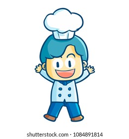 Cute and funny chef standing and smiling happily - vector.