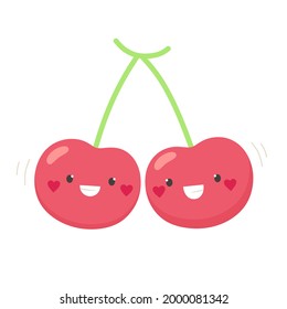 Cute funny cherries. Vector childrens illustration of fruits, print for clothes, sticker.