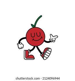 Cute Funny Cherry Character Logo Design. Cherry Mascot Vector Art Illustration