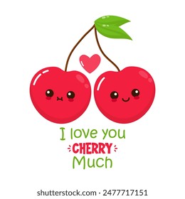Caricatura divertida linda de la fruta de la cereza. Vector dibujado a mano dibujo animado kawaii ilustración del personaje