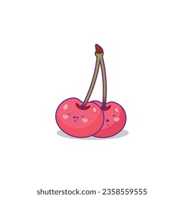 Carácter gracioso de cerezo. Caricatura dibujada a mano del vector icono de ilustración del personaje kawaii. Aislado sobre fondo blanco. Concepto de personaje de cereza