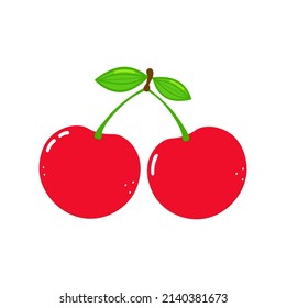 Cute funny cherry haracter. Vector hand drawn cartoon kawaii character illustration icon. Isolated on white background. Cherry character emoji,child,face,adorable,kids,cartoon,doodle,cute