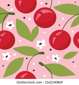 
Cute funny cherry summer seamless print. Isolated background vector illustration for textile, t-shirts, notebook, wrapping paper
