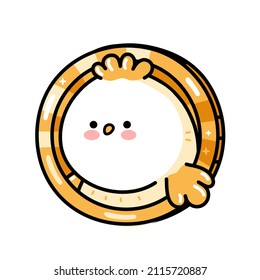 Cute funny chicken bird character. Vector hand drawn cartoon kawaii character illustration icon. Isolated on white background. Crypto finance, chicken coin doodle character concept