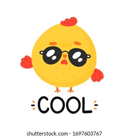 Cute funny chicken cock. Cool print design. Vector cartoon character illustration. Isolated on white background