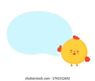 Cute funny chicken cock with speech bubble. Vector cartoon character illustration icon design. Isolated on white background
