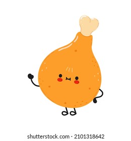 Cute funny chicken leg waving hand character. Vector hand drawn cartoon kawaii character illustration icon. Isolated on white background. Chicken leg character concept
