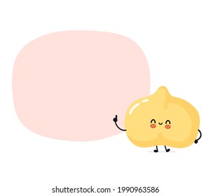 Cute funny chickpea bean character with text box. Vector flat cartoon kawaii character illustration icon. Isolated on white background. Chickpea pea, bean cartoon character concept