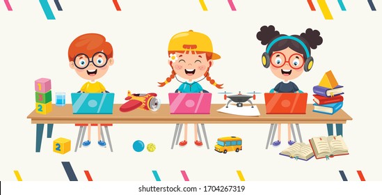 Cute Funny Child Using Notebook