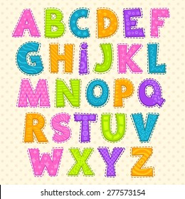 Cute funny childish alphabet. Vector font illustration