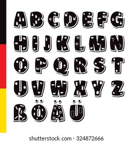 Cute funny childish German alphabet. Vector font illustration