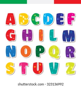 Cute funny childish Italian alphabet. Vector font illustration