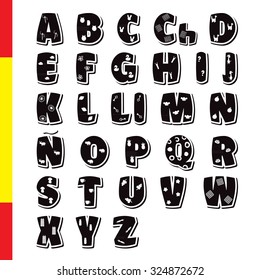 Cute funny childish Spanish alphabet. Vector font illustration