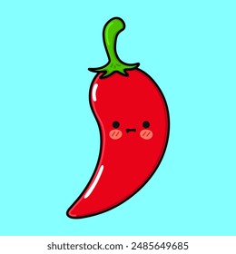 Cute funny Chili pepper character. Vector hand drawn cartoon kawaii character illustration icon. Isolated on blue background. Happy Chili pepper character concept