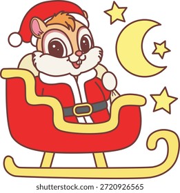 Nettes lustiges Chipmunk-Aufkleber-Symbol mit Weihnachtsthema. Lustiger Chipmunk im Zug