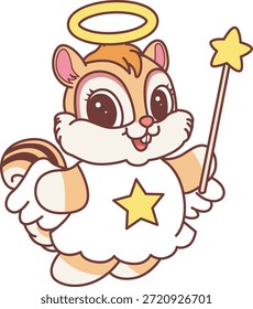 Cute funny Chipmunk sticker icon with christmas theme. Funny Chipmunk with angel costume