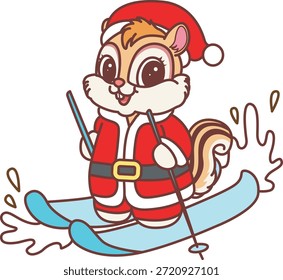 Ícone de adesivo engraçado bonito Chipmunk com tema de Natal. Engraçado Chipmunk jogando patinação no gelo