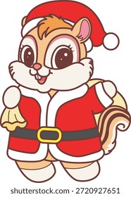 Icono divertido lindo de la etiqueta engomada de la ardilla con tema de la Navidad. Divertida ardilla con traje de sinterklaas