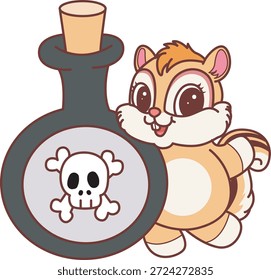 Nettes lustiges Chipmunk-Aufkleber-Symbol mit Halloween-Thema. Lustige Chipmunk bringen eine schwarze toxische